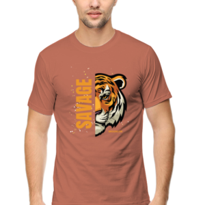 Savage Tiger Male Round Neck Half Sleeve Classic T-Shirt