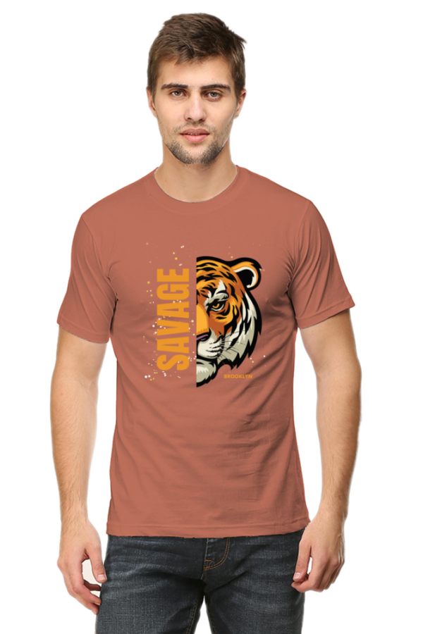Savage Tiger Male Round Neck Half Sleeve Classic T-Shirt
