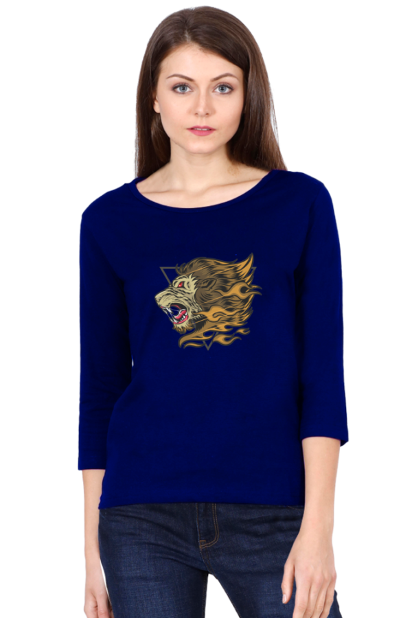 Angry Lion Female Round Neck Full Sleeve Classic T-Shirt
