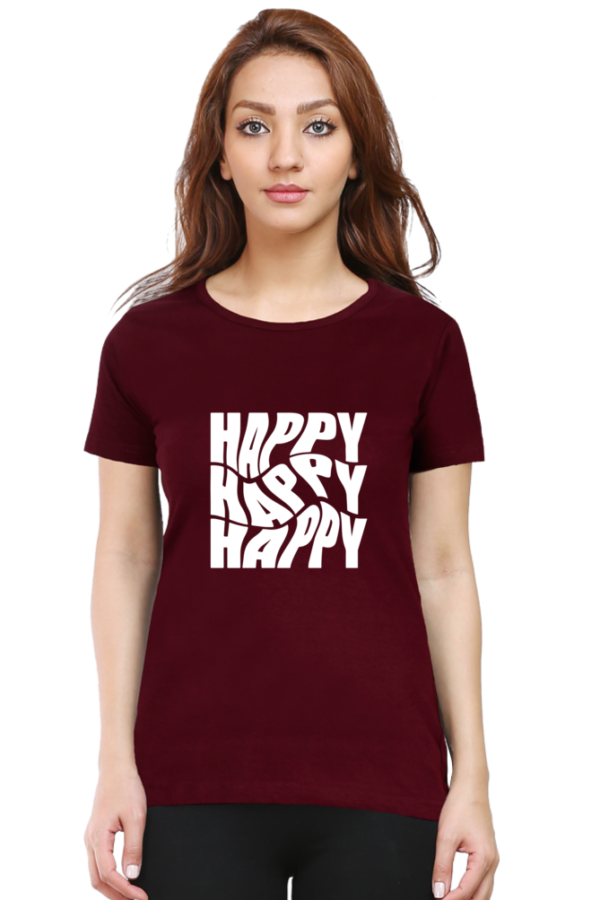 Happy Happy Happy Female Round Neck Half Sleeve Classic T-Shirt - Image 8