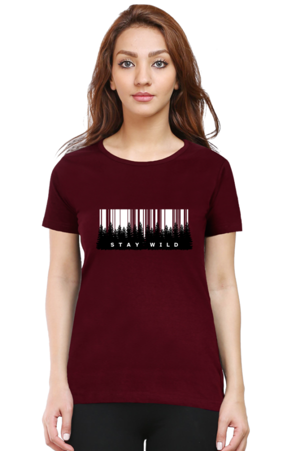 Stay Wild Forest Female Round Neck Half Sleeve Classic T-Shirt - Image 8
