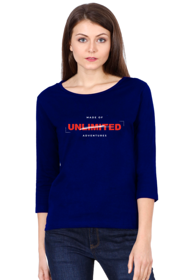 Made Of Unlimited Adventures Female Round Neck Full Sleeve Classic T-Shirt