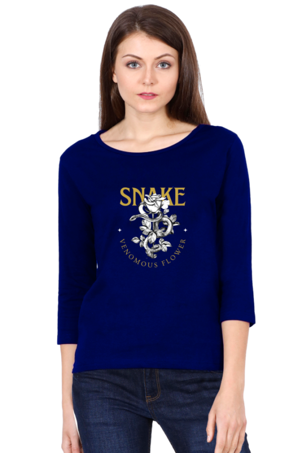 Snake Venomous Flower Female Round Neck Full Sleeve Classic T-Shirt