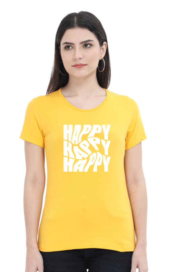 Happy Happy Happy Female Round Neck Half Sleeve Classic T-Shirt - Image 3