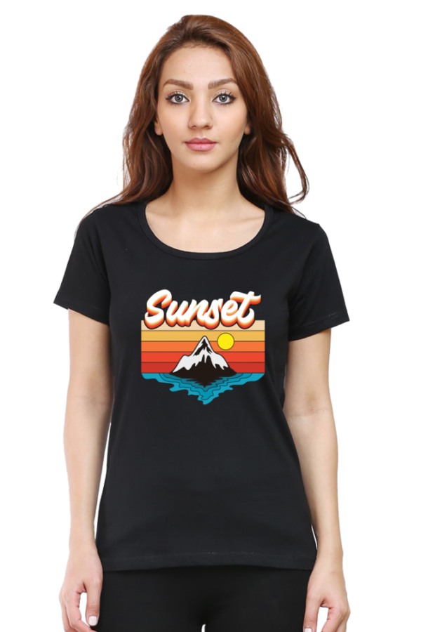 Sunset Female Round Neck Half Sleeve Classic T-Shirt - Image 15