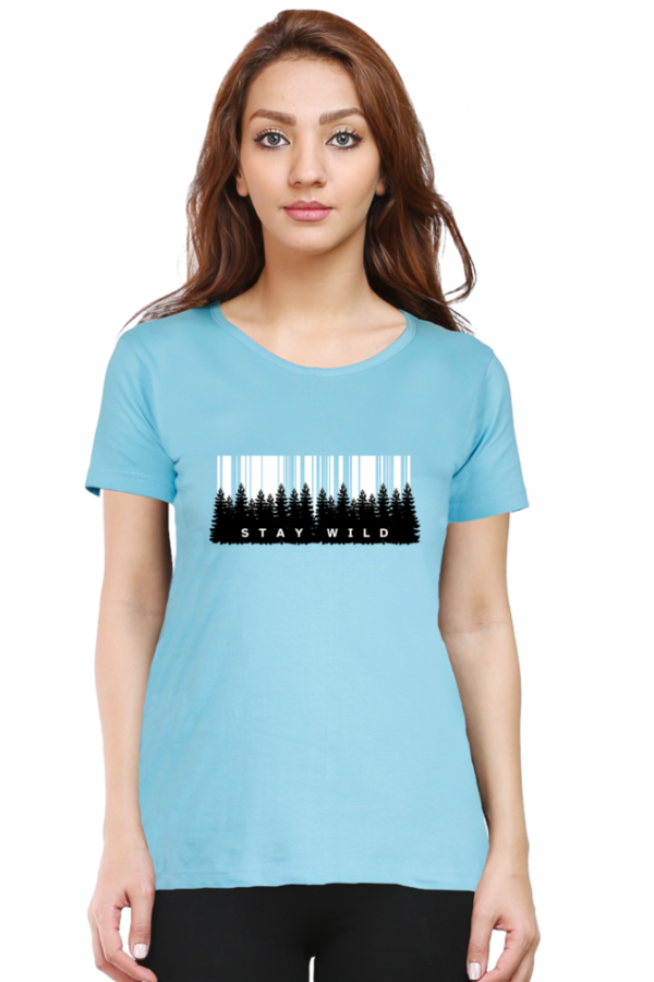 Stay Wild Forest Female Round Neck Half Sleeve Classic T-Shirt - Image 11