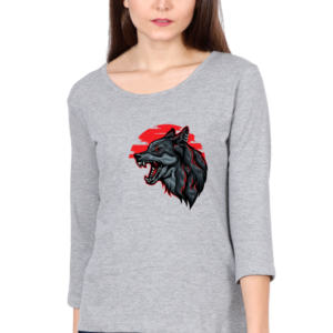 Dark Angry Wolf Female Round Neck Full Sleeve Classic T-Shirt