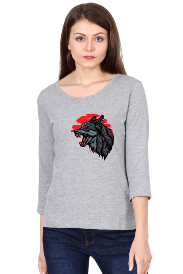 Dark Angry Wolf Female Round Neck Full Sleeve Classic T-Shirt