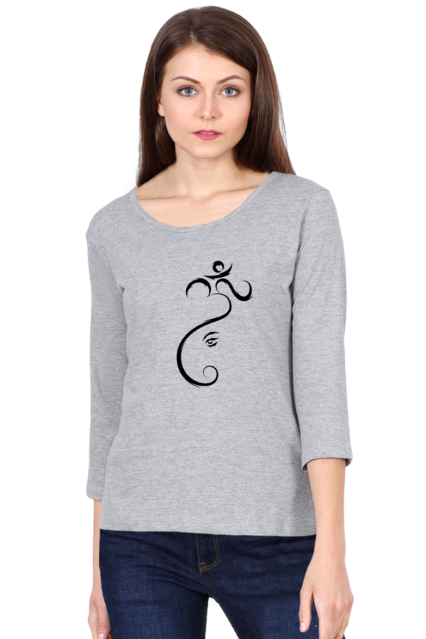 Om Lord Ganesha Female Round Neck Full Sleeve Classic T-Shirt
