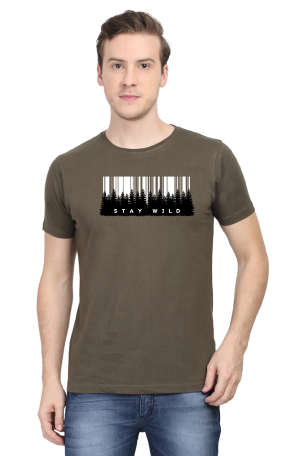 Stay Wild Forest Male Round Neck Half Sleeve Classic T-Shirt - Image 10