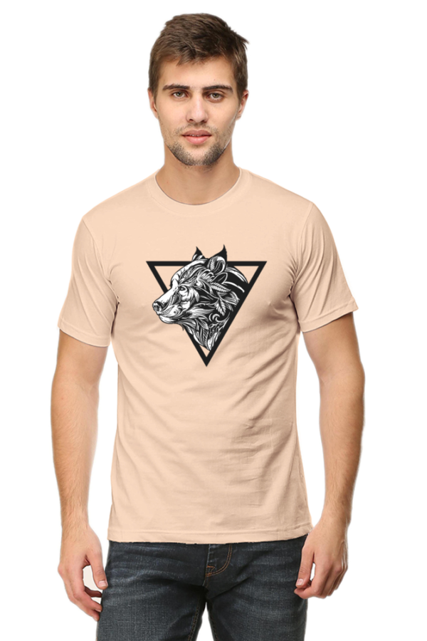 Triangular Angry Wolf Male Round Neck Half Sleeve Classic T-Shirt