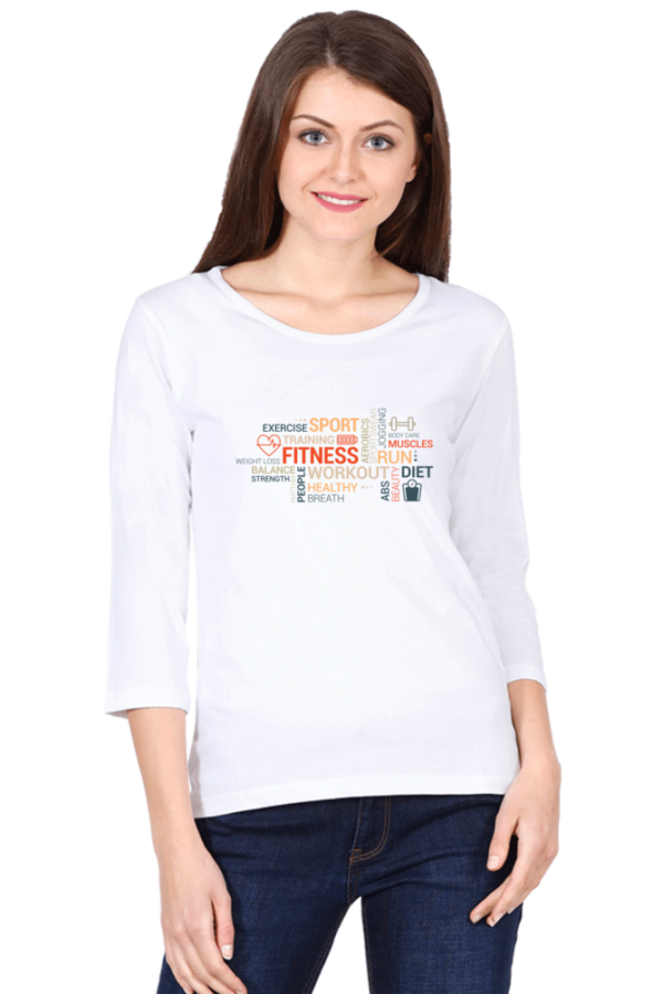 Fitness Exercise Scrambled Words Female Round Neck Full Sleeve Classic T-Shirt