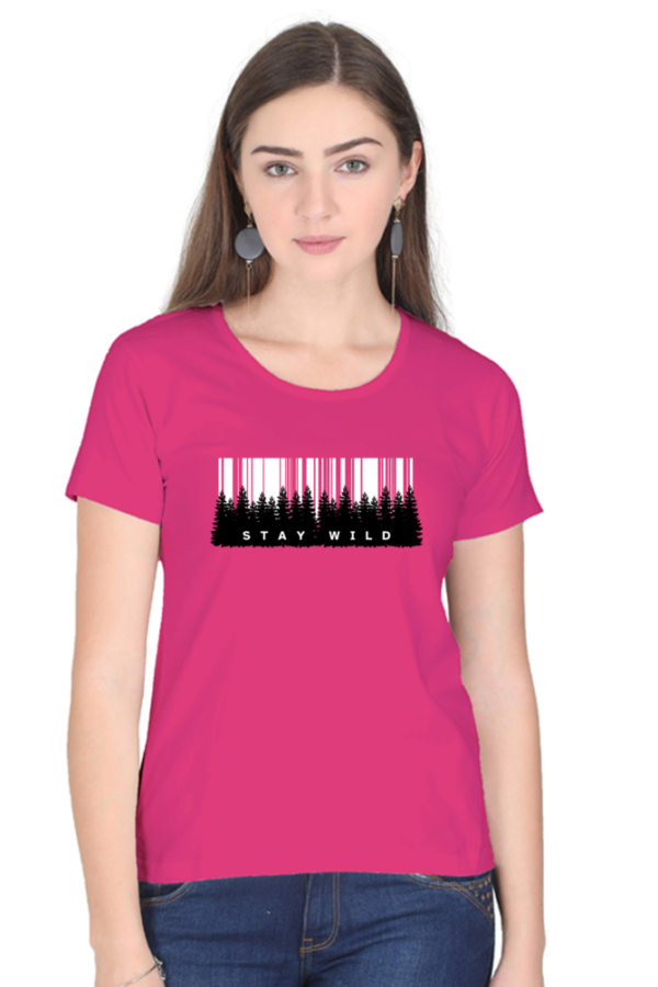 Stay Wild Forest Female Round Neck Half Sleeve Classic T-Shirt - Image 5