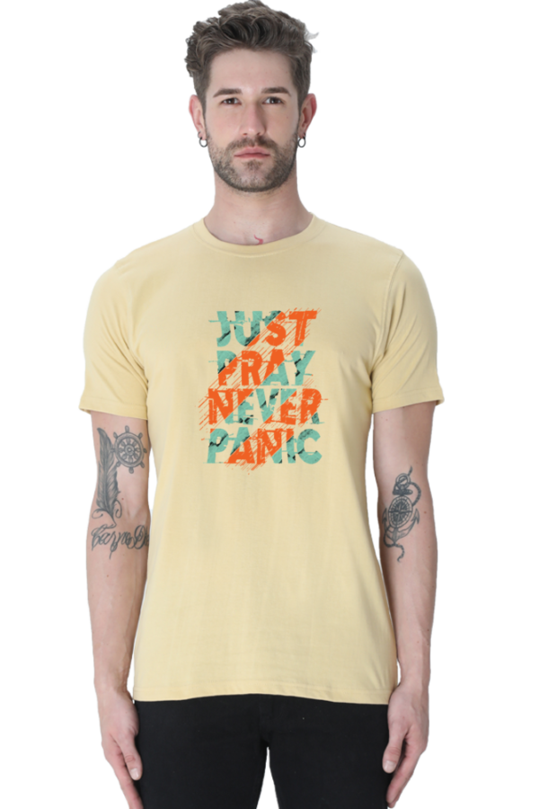 Just Pray Never Panic Male Round Neck Half Sleeve Classic T-Shirt
