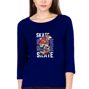 Skate Skeleton Female Round Neck Full Sleeve Classic T-Shirt