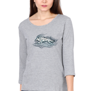 Alone Wolf Crouching Female Round Neck Full Sleeve Classic T-Shirt