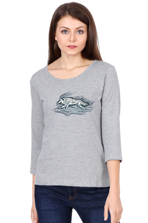 Alone Wolf Crouching Female Round Neck Full Sleeve Classic T-Shirt
