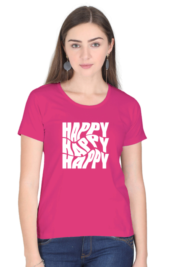 Happy Happy Happy Female Round Neck Half Sleeve Classic T-Shirt - Image 5