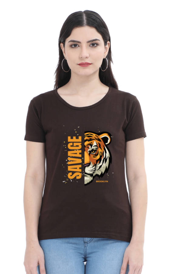 Savage Tiger Female Round Neck Half Sleeve Classic T-Shirt