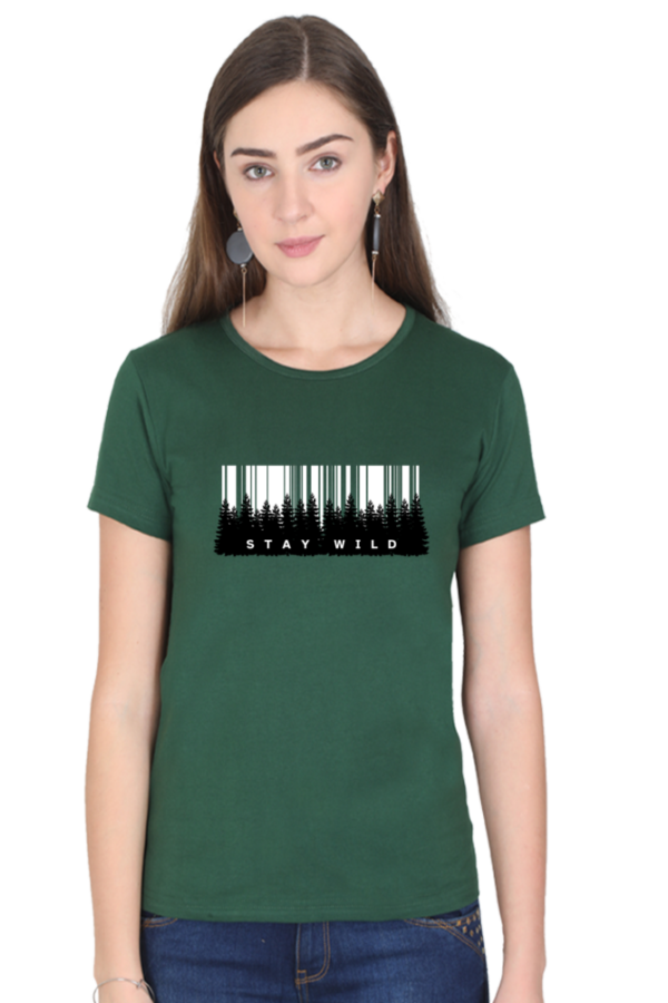 Stay Wild Forest Female Round Neck Half Sleeve Classic T-Shirt - Image 10