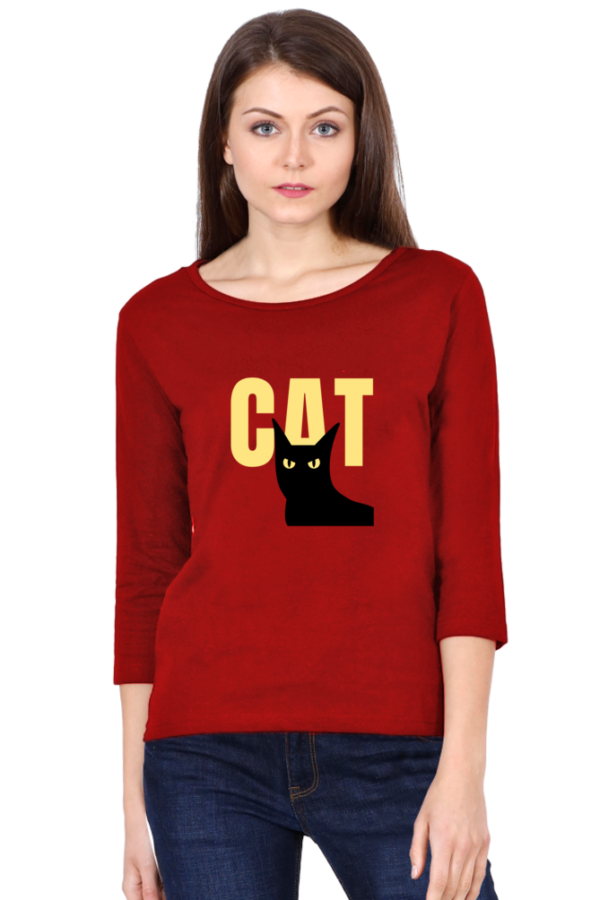 Black Cat Female Round Neck Full Sleeve Classic T-Shirt