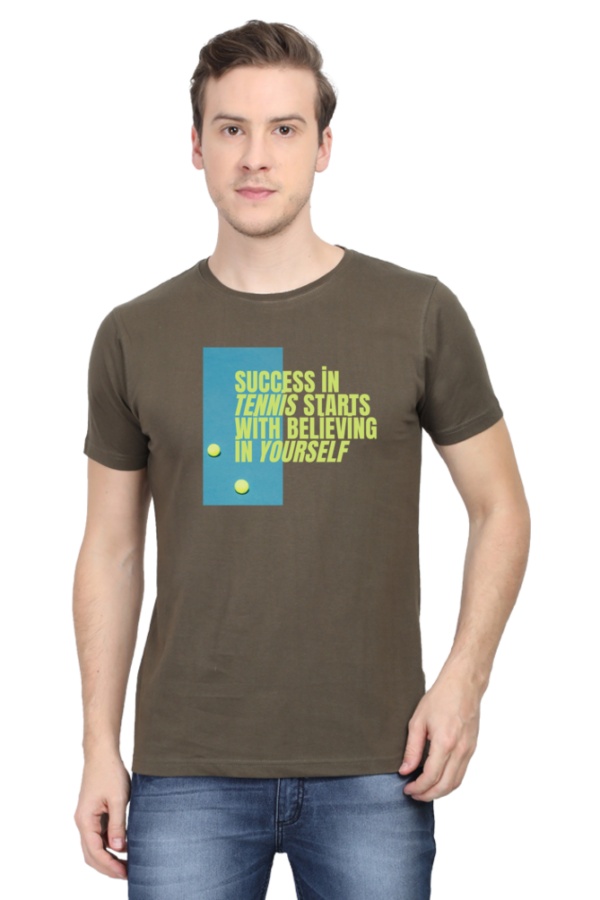 Success in Tennis Starts with Believing in Yourself Male Round Neck Half Sleeve Classic T-Shirt