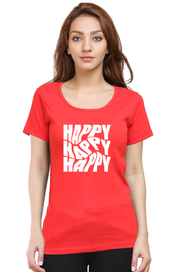 Happy Happy Happy Female Round Neck Half Sleeve Classic T-Shirt - Image 9