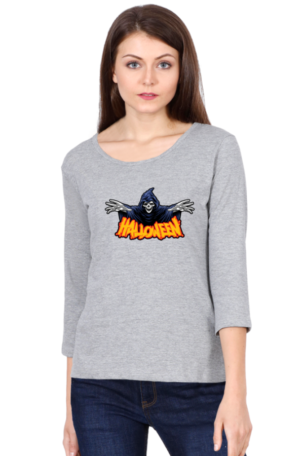 Halloween Female Round Neck Full Sleeve Classic T-Shirt