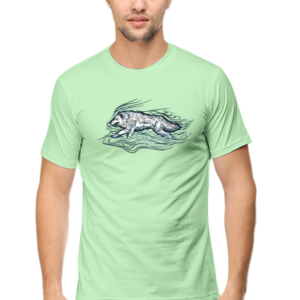 Alone Wolf Crouching Male Round Neck Half Sleeve Classic T-Shirt