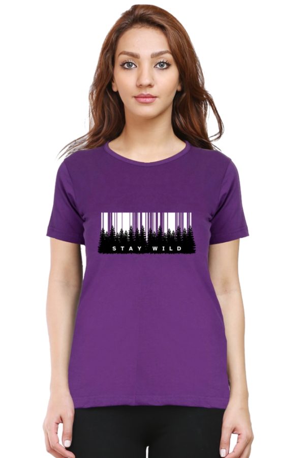 Stay Wild Forest Female Round Neck Half Sleeve Classic T-Shirt - Image 7
