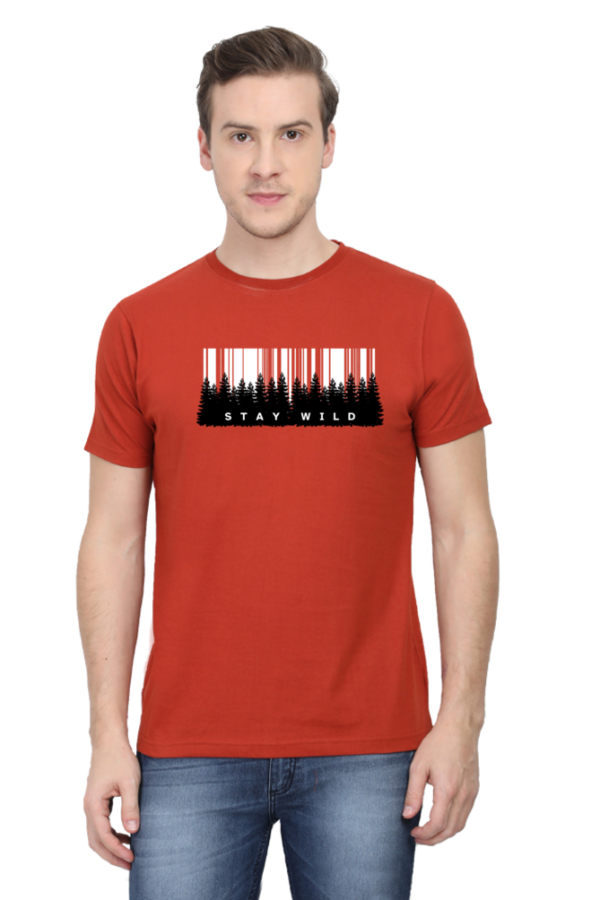 Stay Wild Forest Male Round Neck Half Sleeve Classic T-Shirt - Image 12