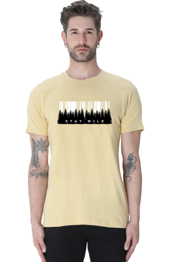 Stay Wild Forest Male Round Neck Half Sleeve Classic T-Shirt - Image 7