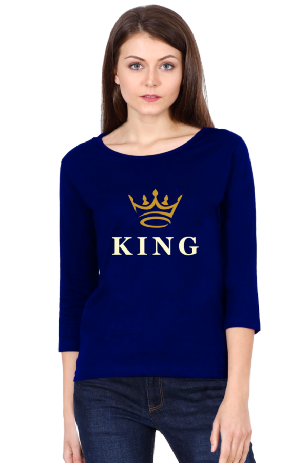 King Gold Crown Female Round Neck Full Sleeve Classic T-Shirt
