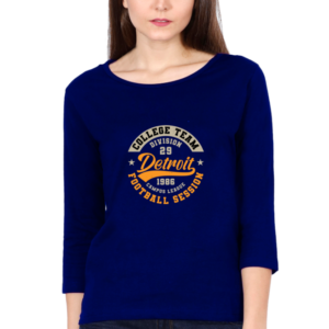 College Team Football Session Female Round Neck Full Sleeve Classic T-Shirt