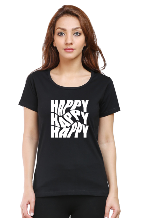 Happy Happy Happy Female Round Neck Half Sleeve Classic T-Shirt - Image 13