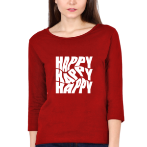 Happy Happy Happy Female Round Neck Full Sleeve Classic T-Shirt