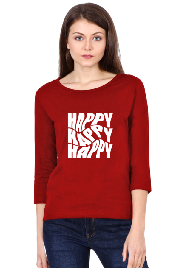 Happy Happy Happy Female Round Neck Full Sleeve Classic T-Shirt