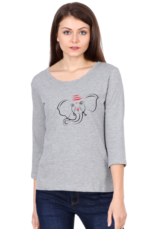 Lord Ganesha V6 Female Round Neck Full Sleeve Classic T-Shirt