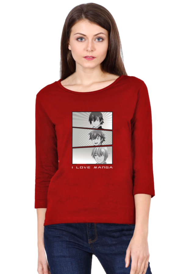I Love Manga Female Round Neck Full Sleeve Classic T-Shirt