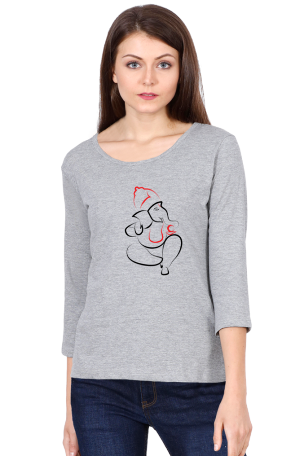 Lord Ganesha V7 Female Round Neck Full Sleeve Classic T-Shirt