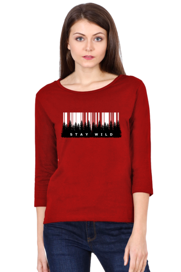 Stay Wild Forest Female Round Neck Full Sleeve Classic T-Shirt
