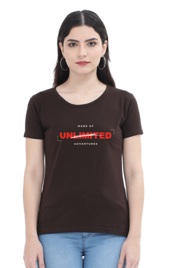 Made Of Unlimited Adventures Female Round Neck Half Sleeve Classic T-Shirt - Image 2