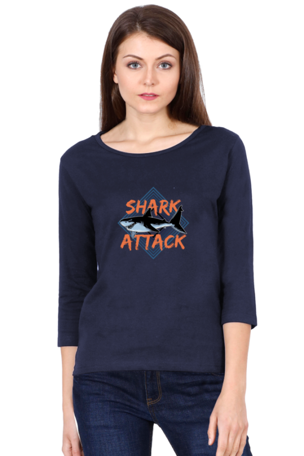 Shark Attack Female Round Neck Full Sleeve Classic T-Shirt