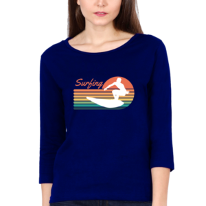 Surfing Female Round Neck Full Sleeve Classic T-Shirt