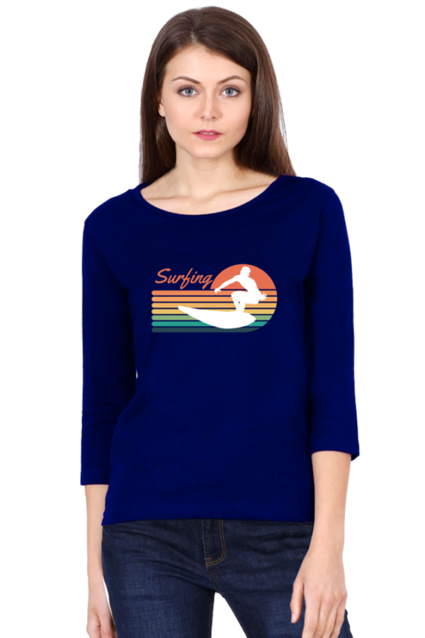 Surfing Female Round Neck Full Sleeve Classic T-Shirt