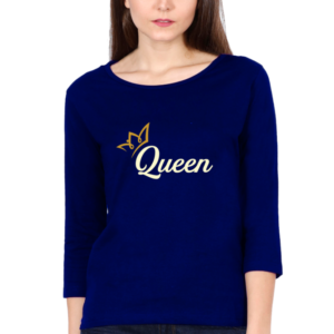 Queen Gold Crown Female Round Neck Full Sleeve Classic T-Shirt