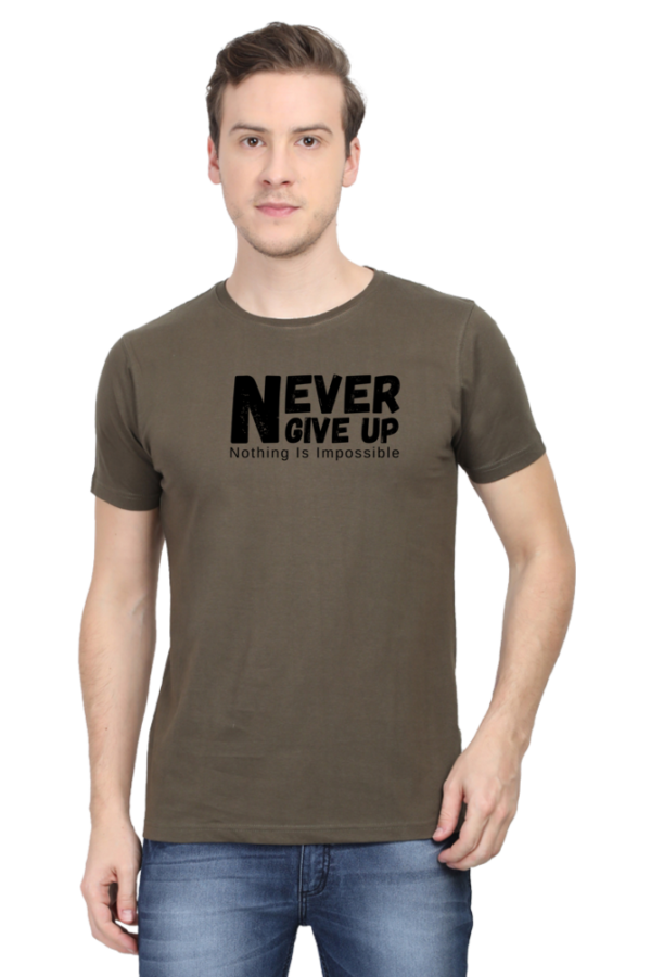 Never Give Up Nothing Is Impossible Male Round Neck Half Sleeve Classic T-Shirt - Image 11