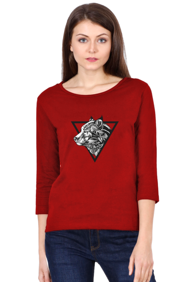 Triangular Angry Wolf Female Round Neck Full Sleeve Classic T-Shirt