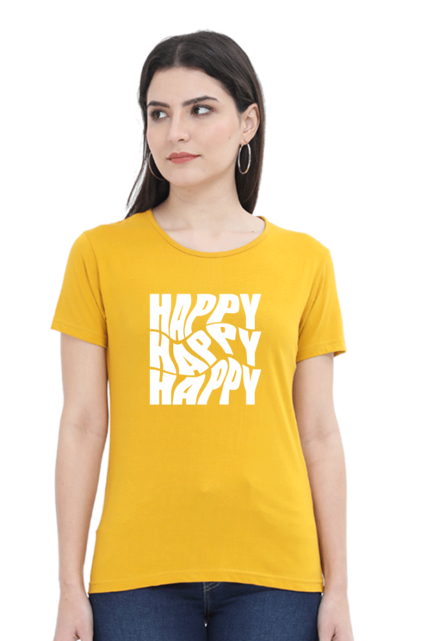 Happy Happy Happy Female Round Neck Half Sleeve Classic T-Shirt