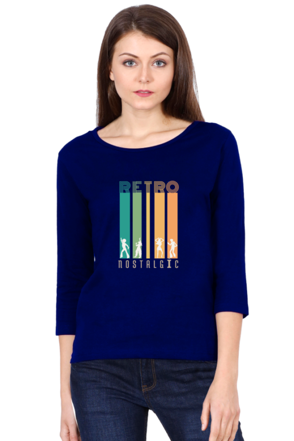 Retro Nostalgic Female Round Neck Full Sleeve Classic T-Shirt